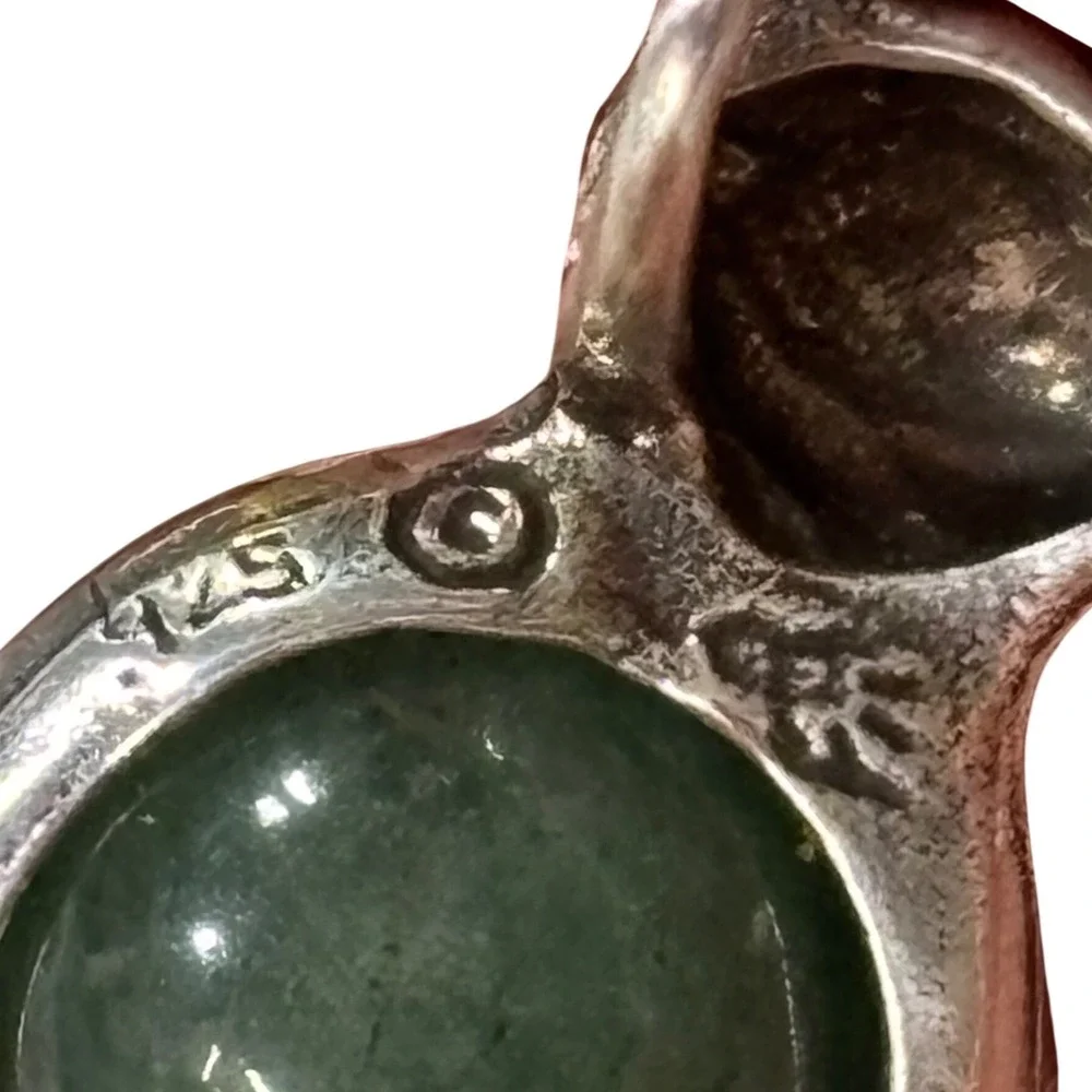 Vtg 925 Sterling Silver Cat Pendant Jade Green Aventurine Quartz Sphere